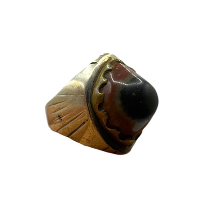Silver Statement Ring with Large Banded Sardonyx Agate Cabochon