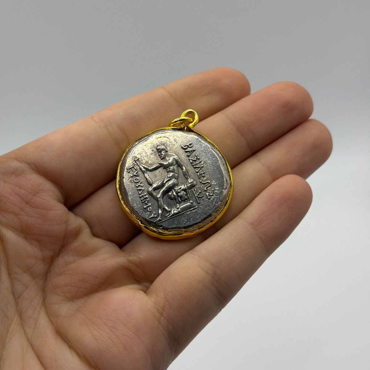 Ancient Greco-Bactrian Euthydemus I Gold Plated Frame Pendant