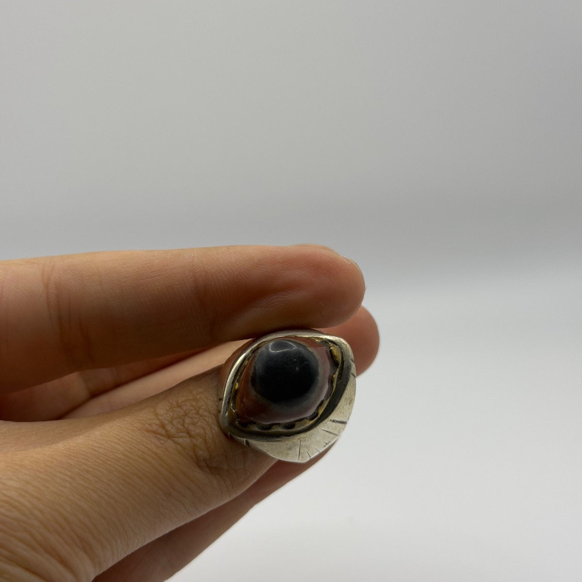 Silver Statement Ring with Large Banded Sardonyx Agate Cabochon