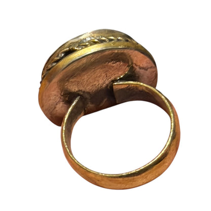 Ancient Roman Style Emperor Sitting Intaglio Brass Ring