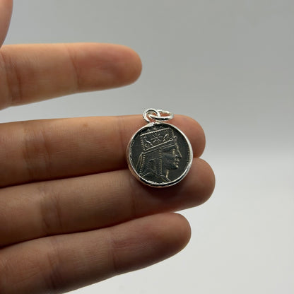 Ancient Roman Greek Style Silver Tone Coin Pendant