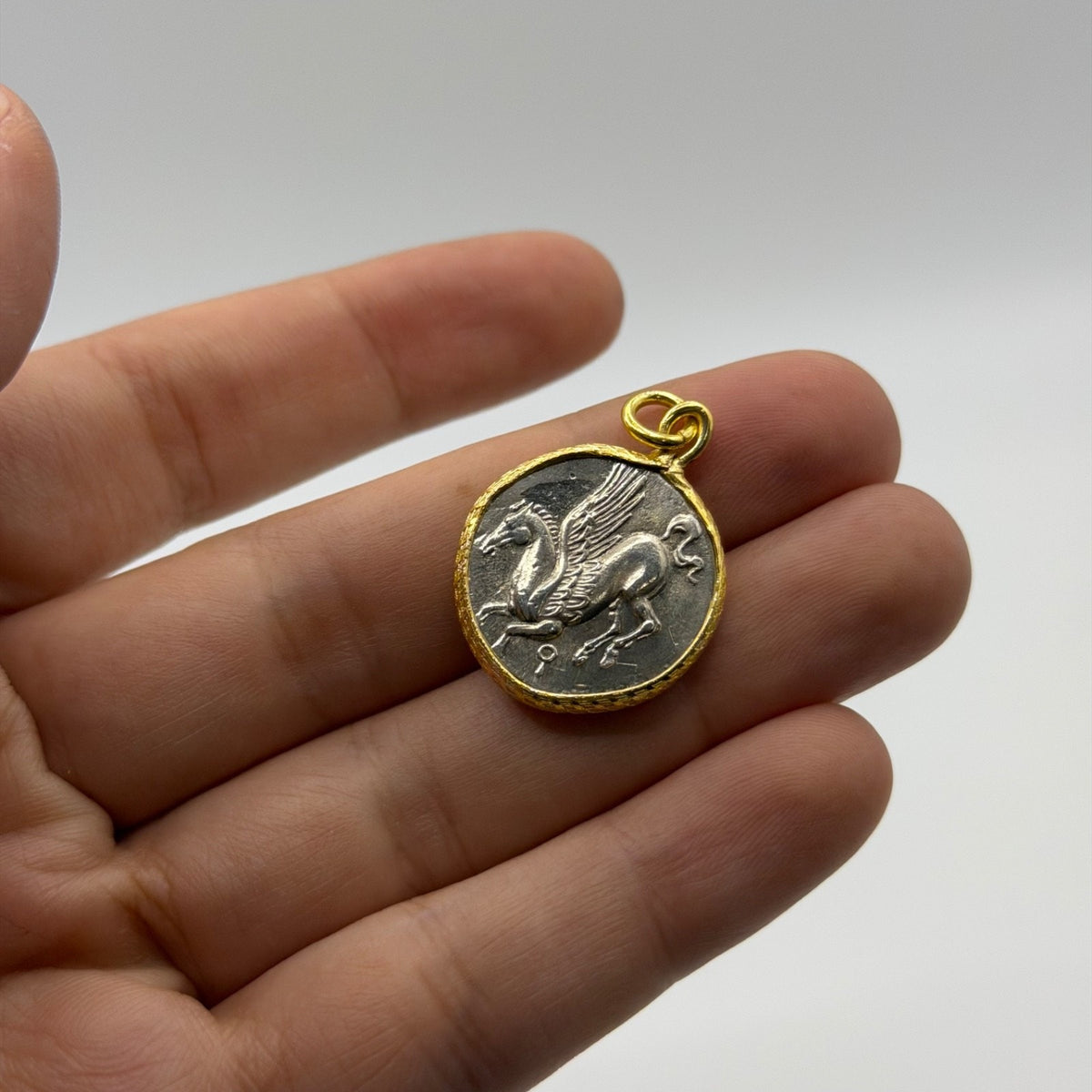 Ancient Roman Greek Style Silver & Gold Plated Coin Pendant