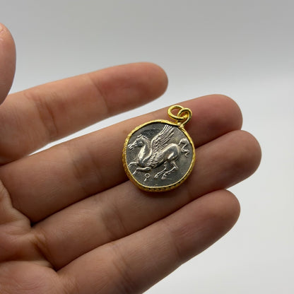 Ancient Roman Greek Style Silver & Gold Plated Coin Pendant