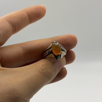 Vintage Silver Ring Oval Yellow Stone Solitaire Band Antique Style