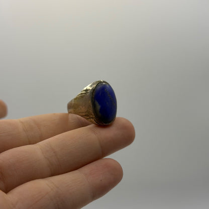 Vintage Silver Lapis Lazuli Cabochon Solitaire Ring Ancient Style Signet