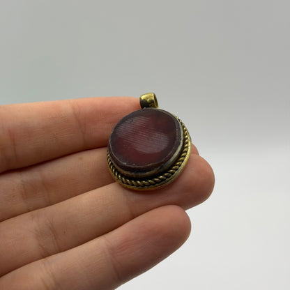 Vintage Brass Framed Oval Carnelian Agate Gemstone Pendant Charm
