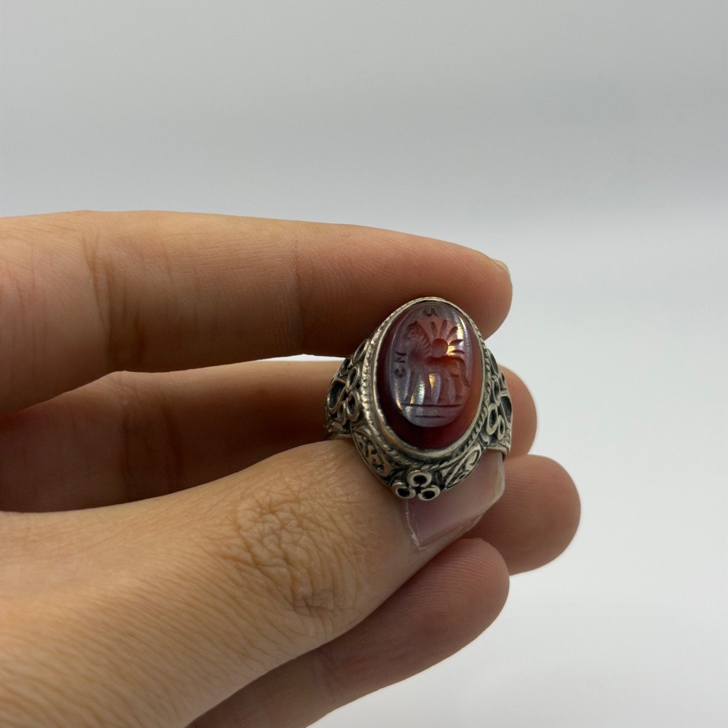 Vintage Silver Ring Black Onyx Oval Stone Ribbed Band