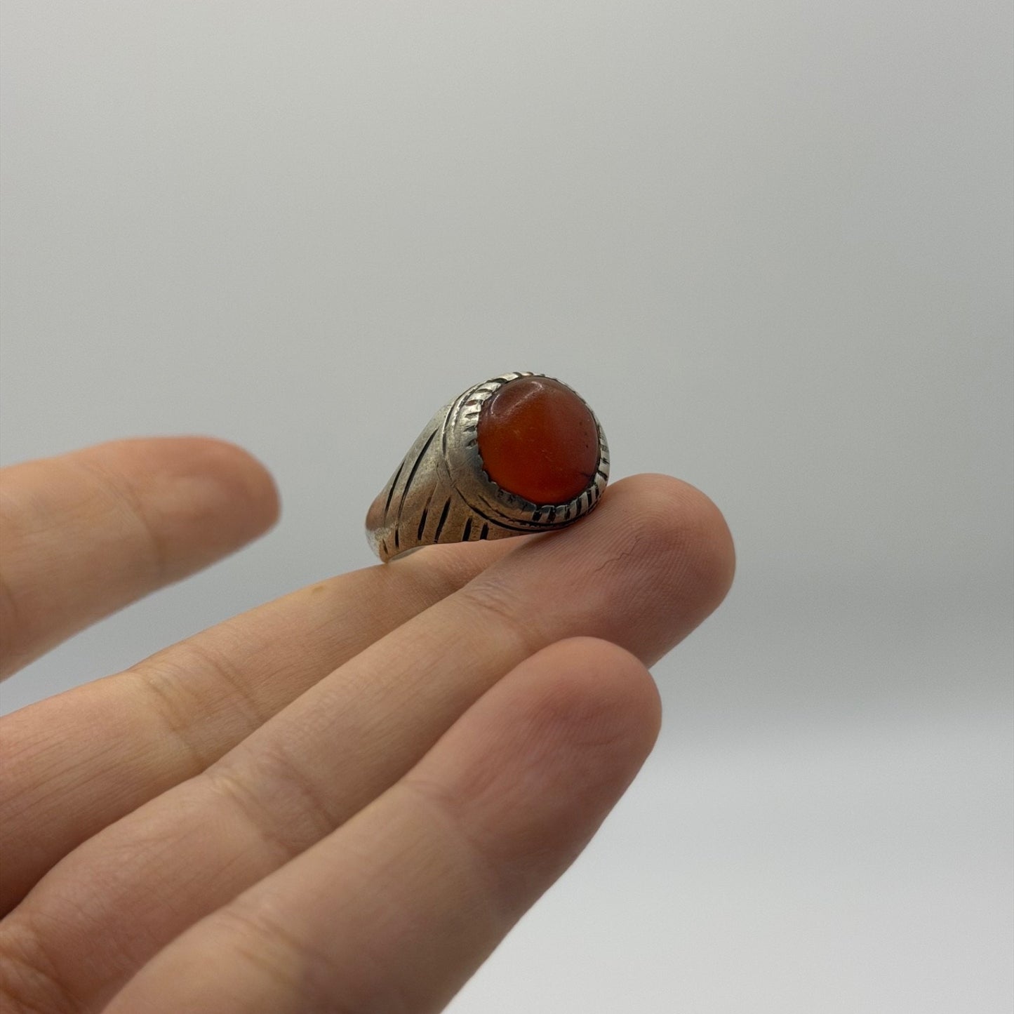Vintage Handmade Silver Ring With Agate Stone