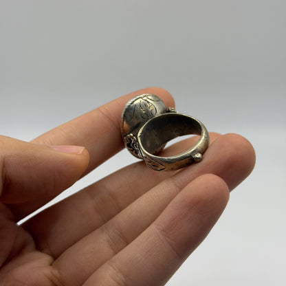 Vintage Silver Intaglio Carved Roman Style Carnelian Gemstone Signet Ring