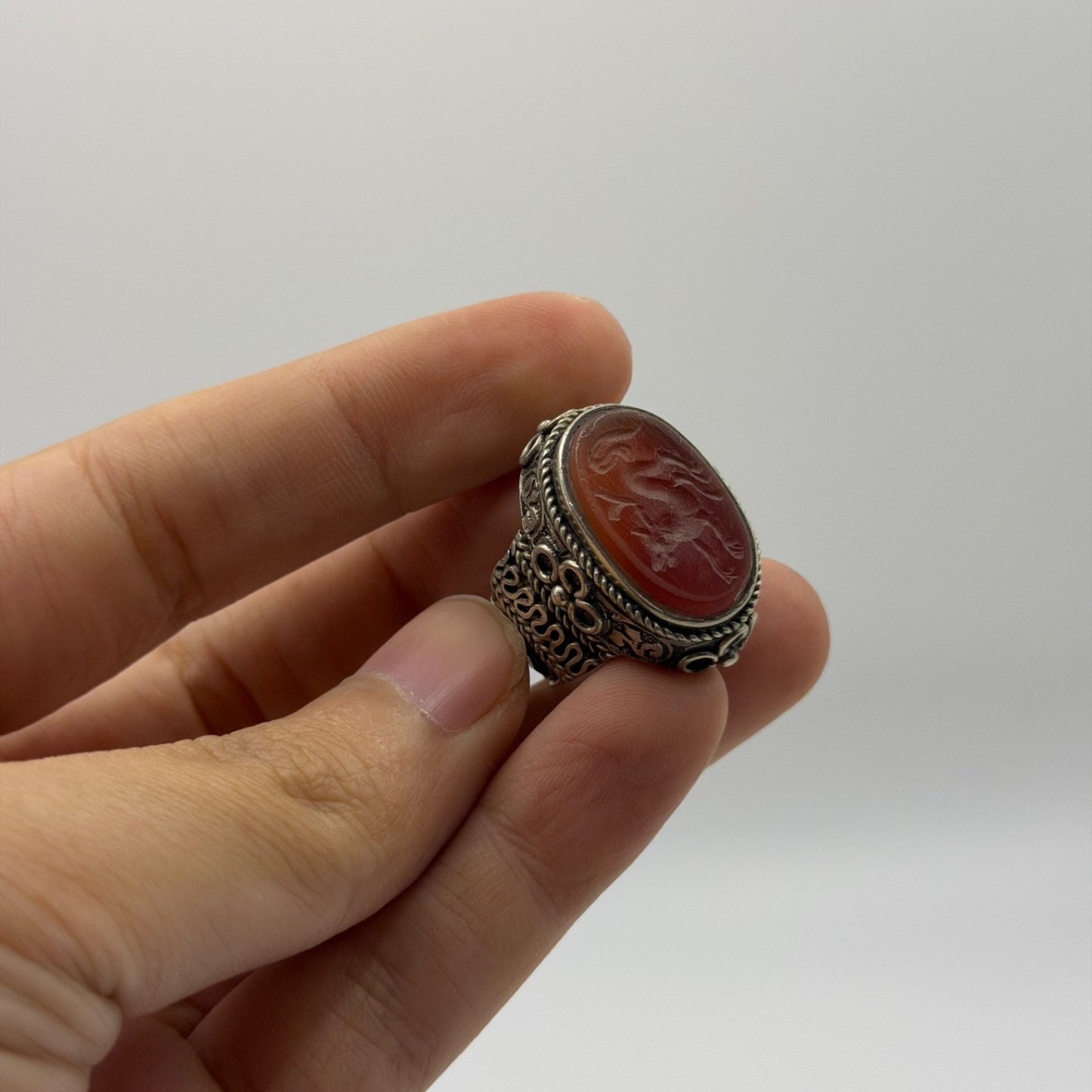 Ancient Roman Inspired Hand Carved Agate Intaglio Ring