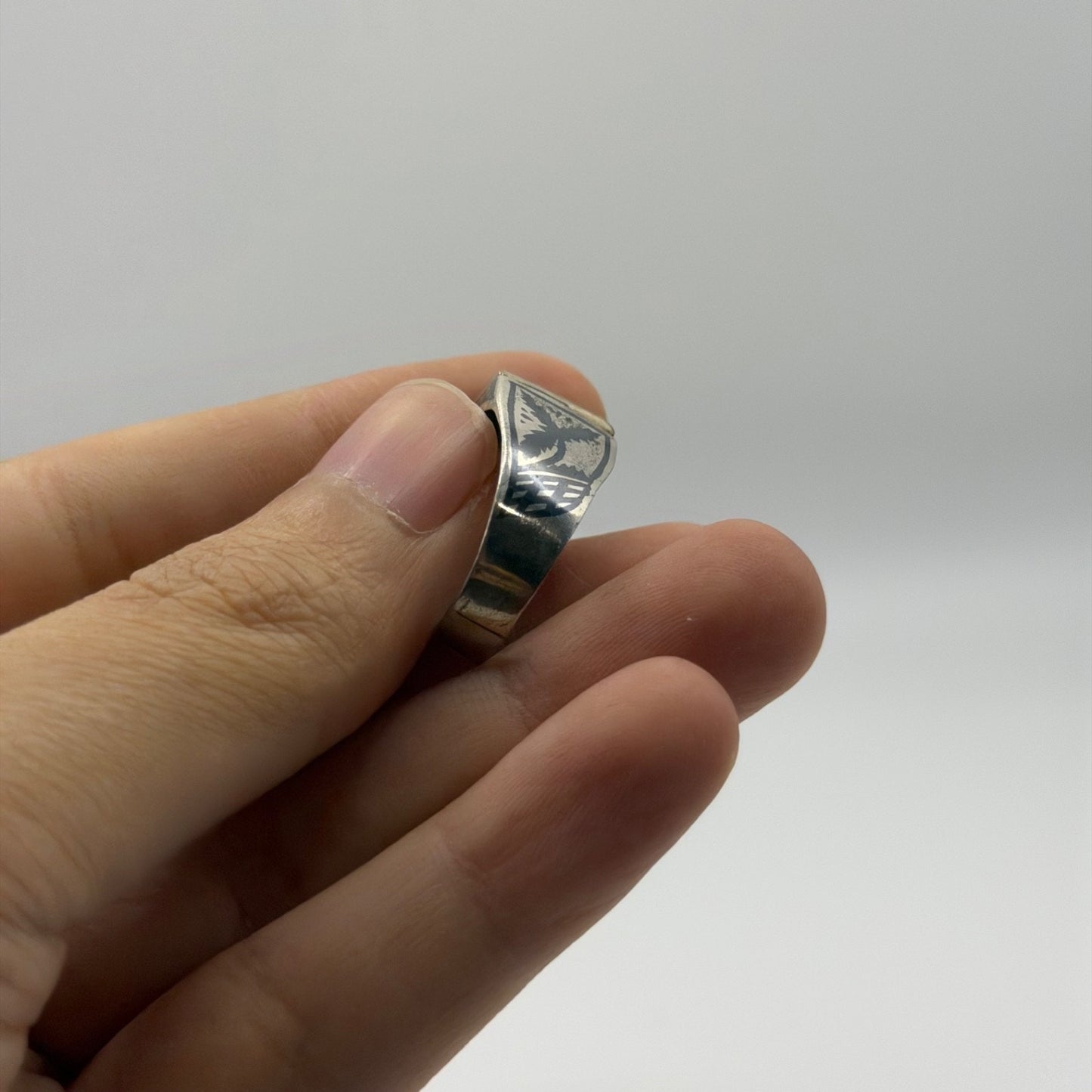 Vintage Two-Tone Ring with Hand-Etched Butterfly & Blue Lapis Stone