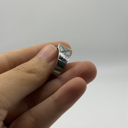 Vintage Two-Tone Ring with Hand-Etched Butterfly & Blue Lapis Stone