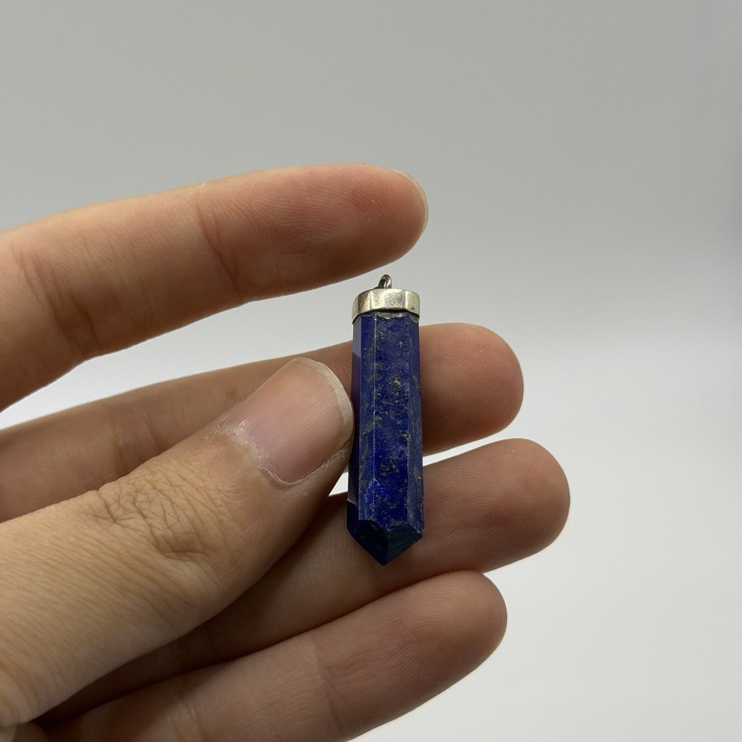 Natural Afghan Lapis Lazuli Point Pendant Silver Cap