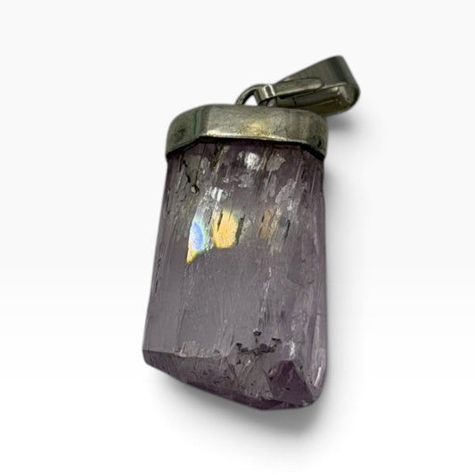 Sterling Silver 925 Raw Quartz Crystal Point Gemstone Pendant