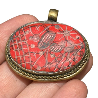 Vintage Indus Valley Holy Cow Intaglio Brass Pendant