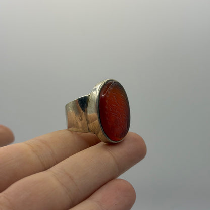 Vintage Silver Ring Carved Carnelian Intaglio Arabic Script