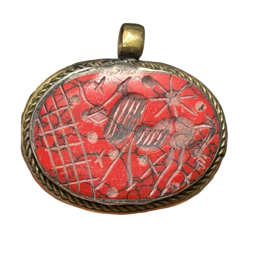 Vintage Indus Valley Holy Cow Intaglio Brass Pendant