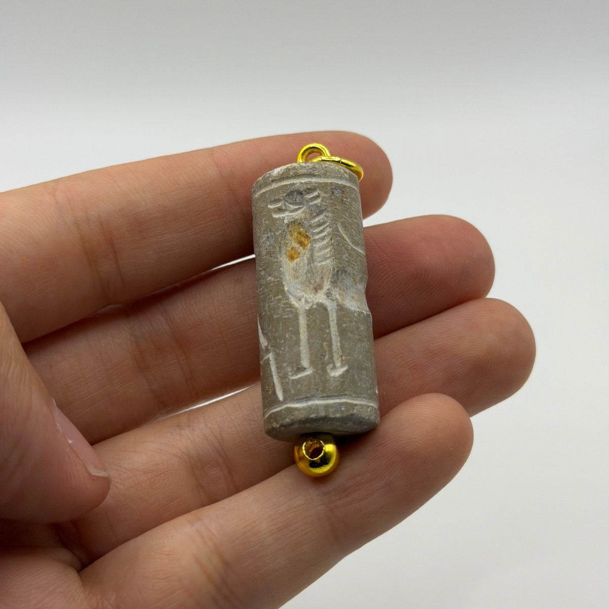Antique Carved Cylinder Seal Pendant Ancient Style Bead Charm