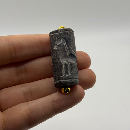 Ancient Near Eastern Style Intaglio Bead Gold Tone Pendant