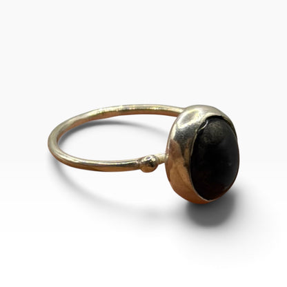 925 Sterling Silver Oval Dark Stone Cabochon Ring Solitaire Bezel Setting⁠
