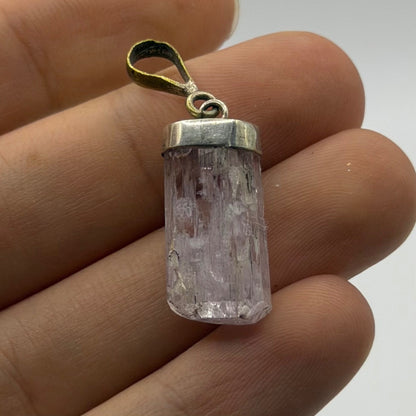 Vintage Natural Pink Quartz Silver Pendant