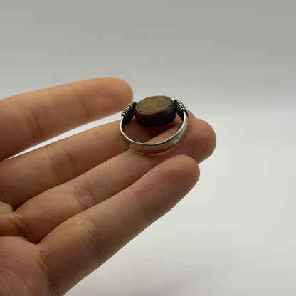 Vintage Silver Greco Roman Style Stone Cabochon Ring