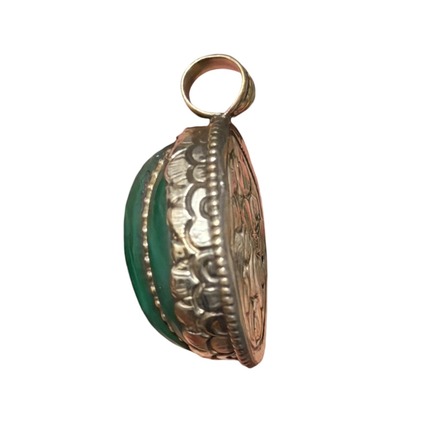 Vintage Green Stone Pendant Silver Tone Handmade Ethnic Jewelry
