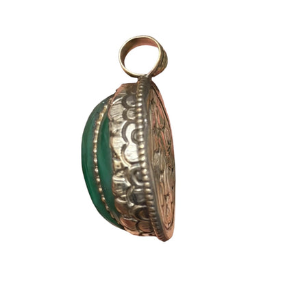 Vintage Green Stone Pendant Silver Tone Handmade Ethnic Jewelry