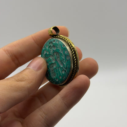 Ancient Near Eastern Style Hand Carved Intaglio Brass Pendant