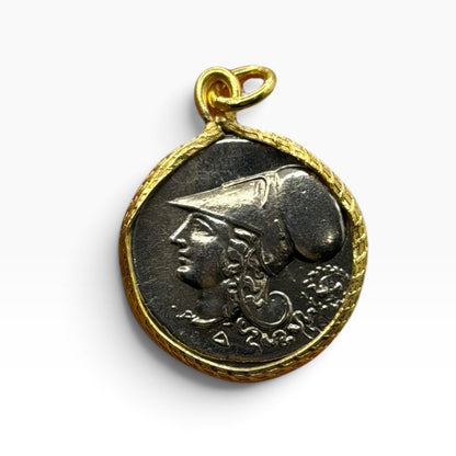 Ancient Roman Greek Style Silver & Gold Plated Coin Pendant