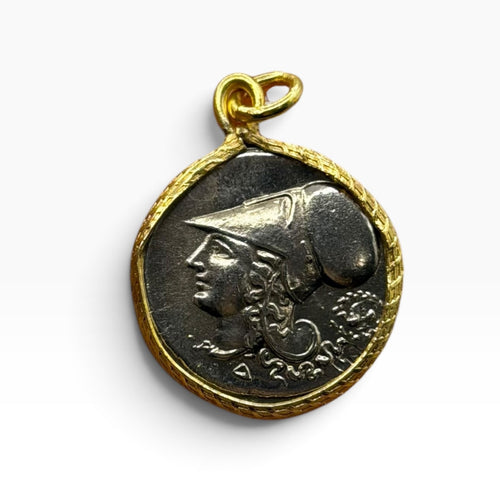 Ancient Roman Greek Style Silver & Gold Plated Coin Pendant