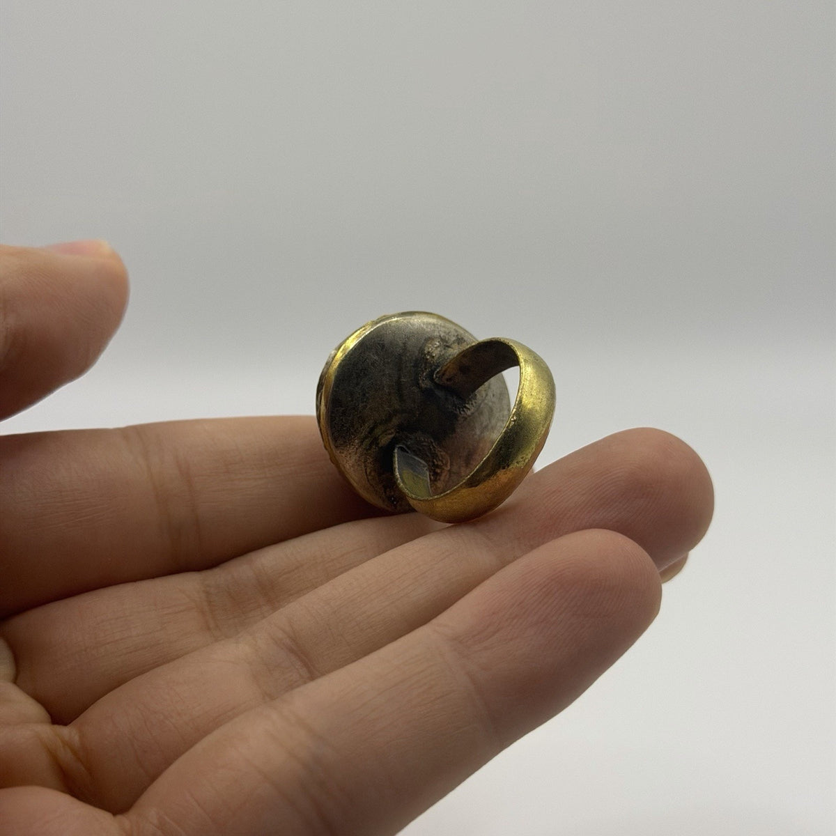 Ancient Roman Style Emperor Sitting Intaglio Brass Ring