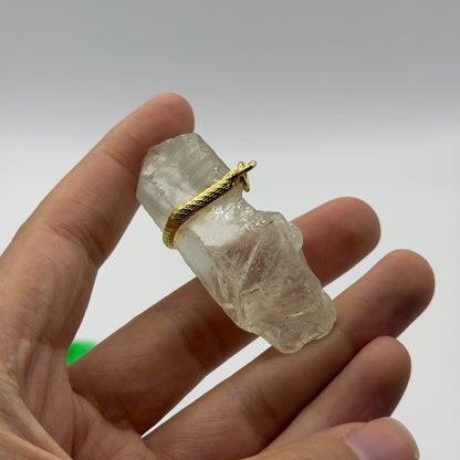 Raw Quartz Crystal Point Pendant Gold Tone Wire Wrap Natural Gemstone Charm⁠