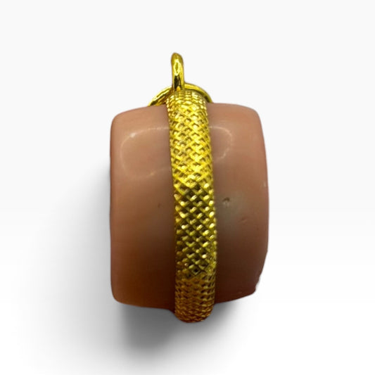 Vintage Natural Coral Barrel Pendant Gold Plated Wire Wrapped Bead Charm