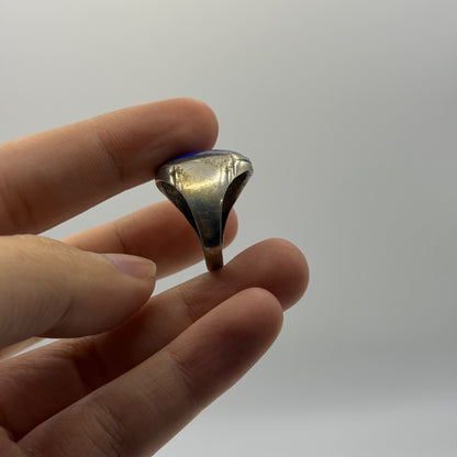 Vintage Silver Lapis Lazuli Cabochon Solitaire Ring Ancient Style Signet