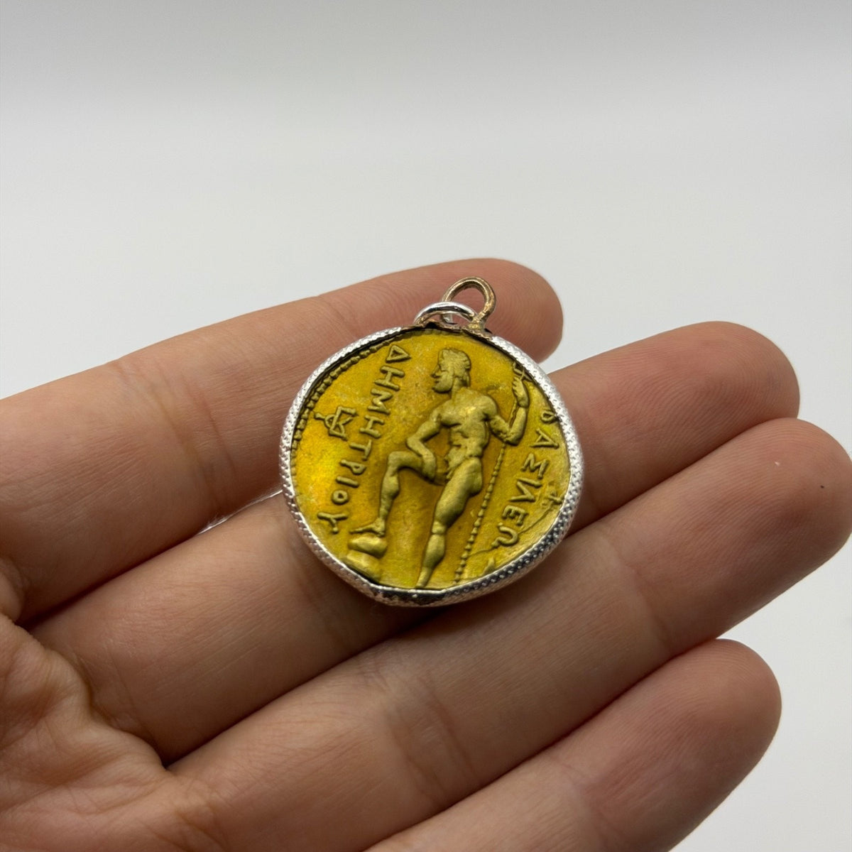Ancient Roman Greek Style Coin Pendant Silver Gold Tone Coin Medallion Charm