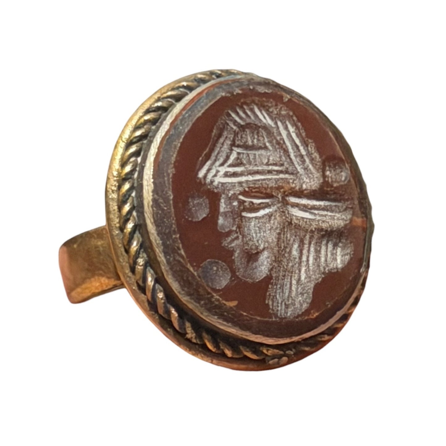 Ancient Roman Style King Portrait Intaglio Brass Ring