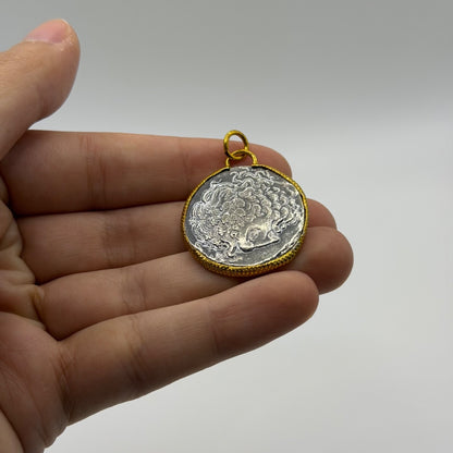 Ancient Roman Greek Style Silver & Gold Plated Coin Pendant