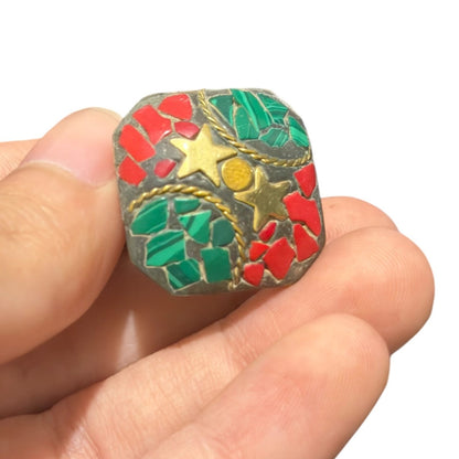 Gorgeous Tribal Nepalese Multi Stone Brass Ring
