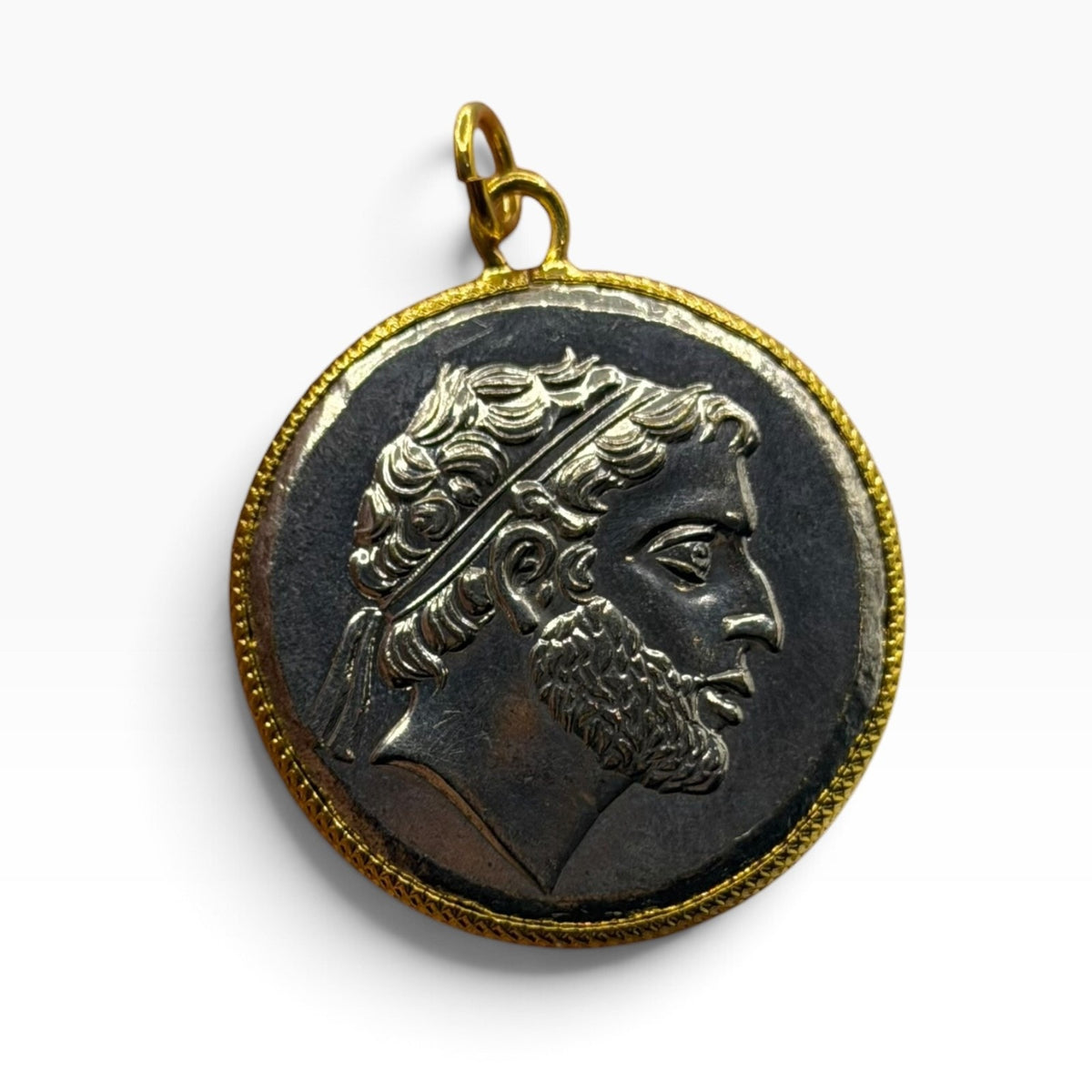 Ancient Greek Roman Inspired Silver Plated Gold Gilded Coin Pendant