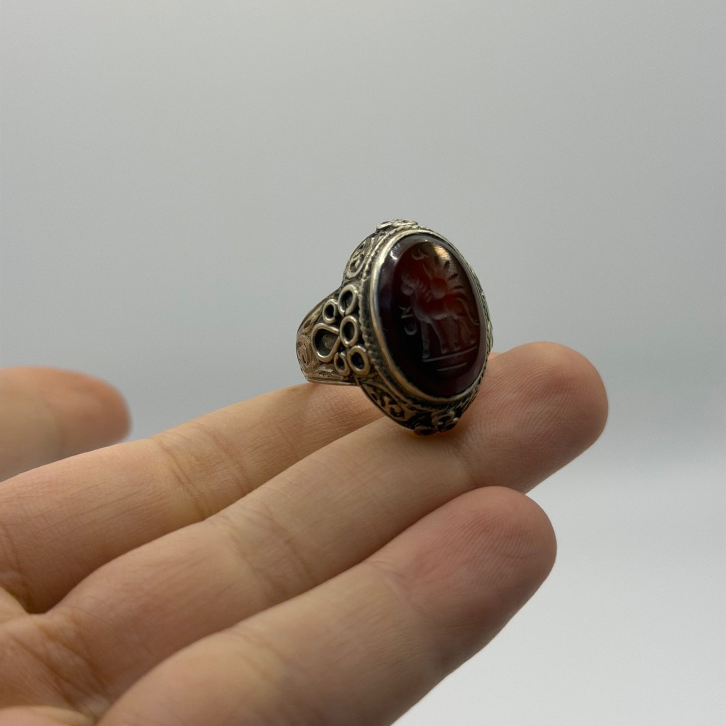 Vintage Silver Ring Black Onyx Oval Stone Ribbed Band