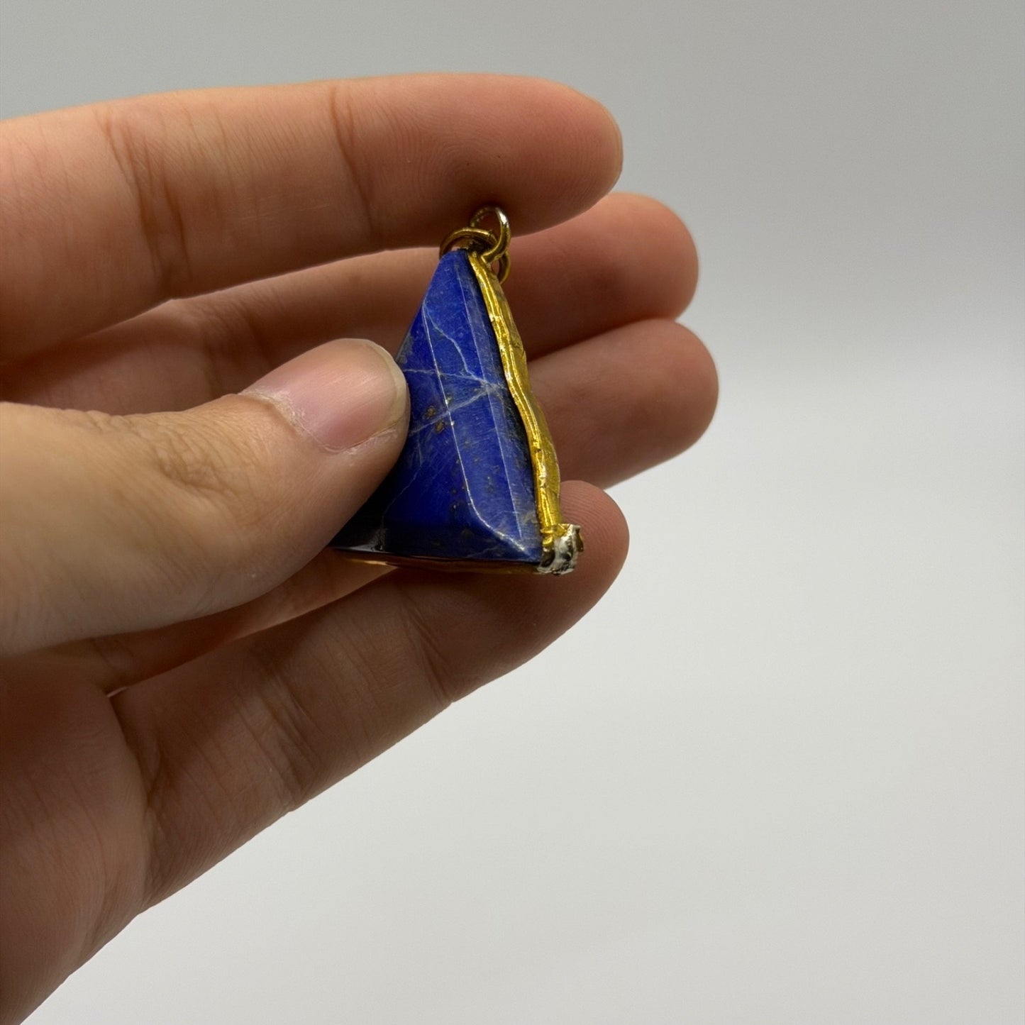 Afghan Natural Lapis Lazuli Triangle Pendant Faceted Blue Gemstone Gold Tone