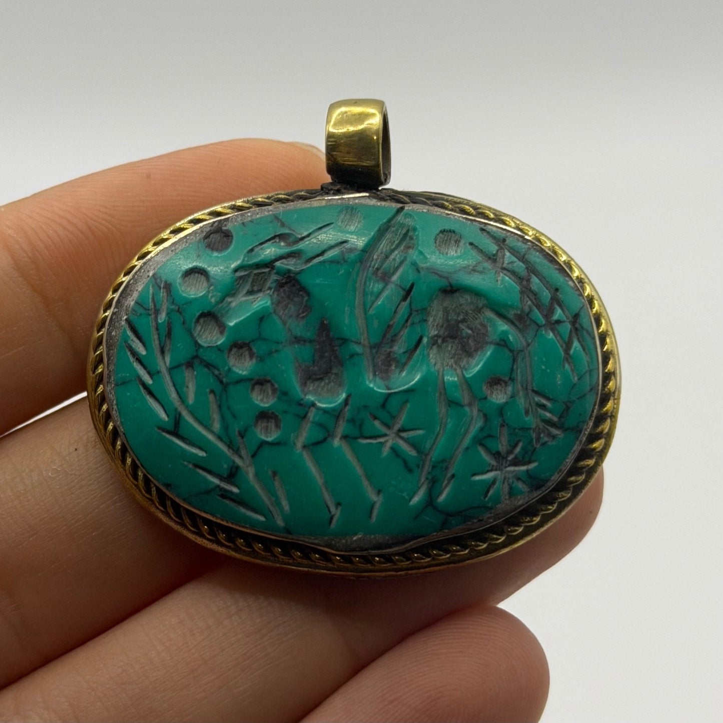 Ancient Near Eastern Style Hand Carved Intaglio Brass Pendant