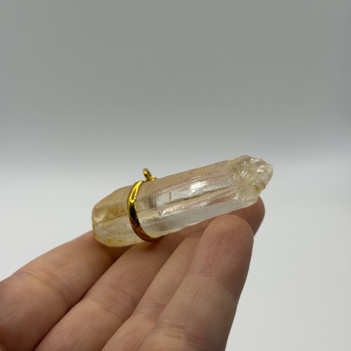 Raw Quartz Crystal Point Pendant Gold Tone Wire Wrap Natural Gemstone Charm⁠
