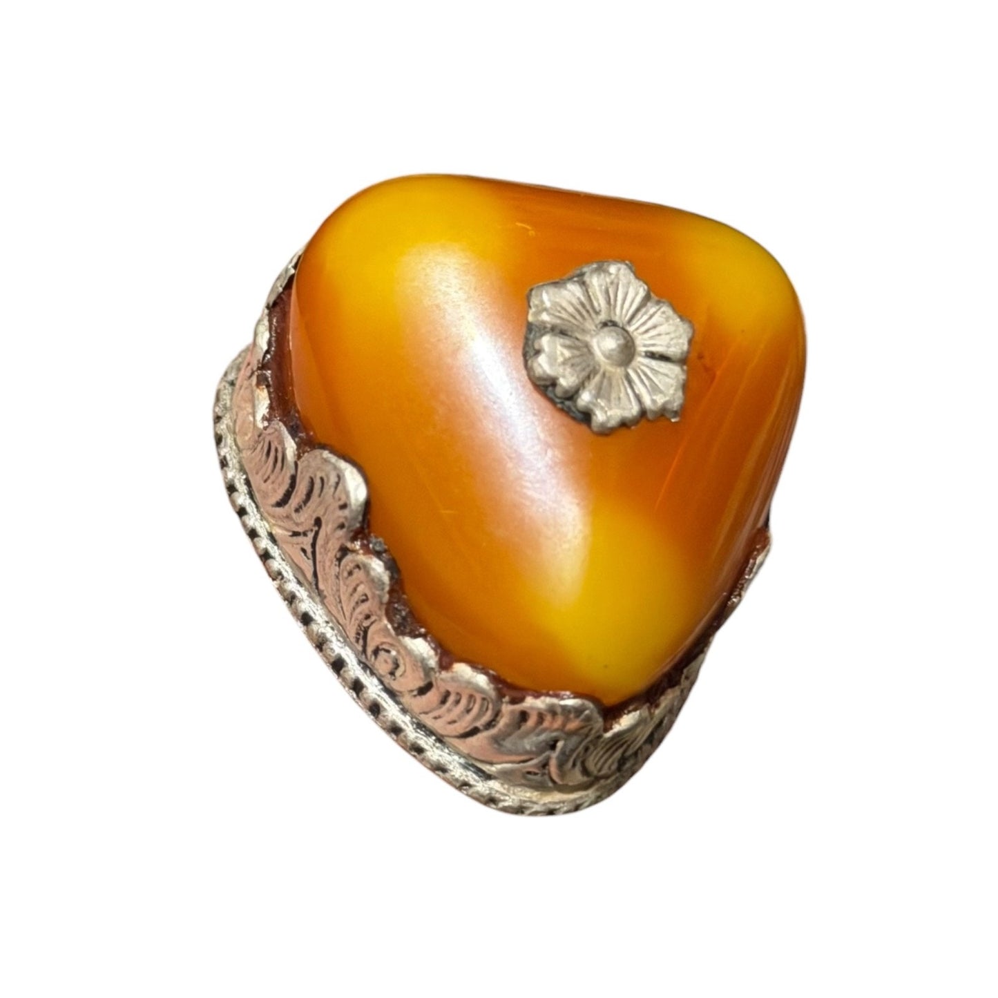 Vintage Nepalese Boho Tribal Amber Like Stone Silver Tone Pendant
