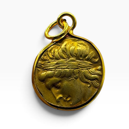 Ancient Roman Greek Style Gold Tone Coin Pendant