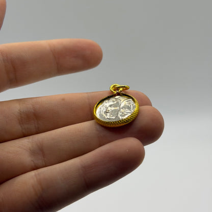 Ancient Roman Greek Style Silver & Gold Tone Coin Pendant
