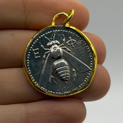 Ancient Roman Greek Style Silver & Gold Plated Coin Pendant