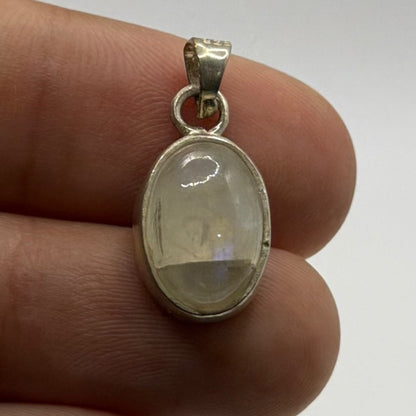 925 Sterling Silver Oval Clear Quartz Cabochon Pendant Charm