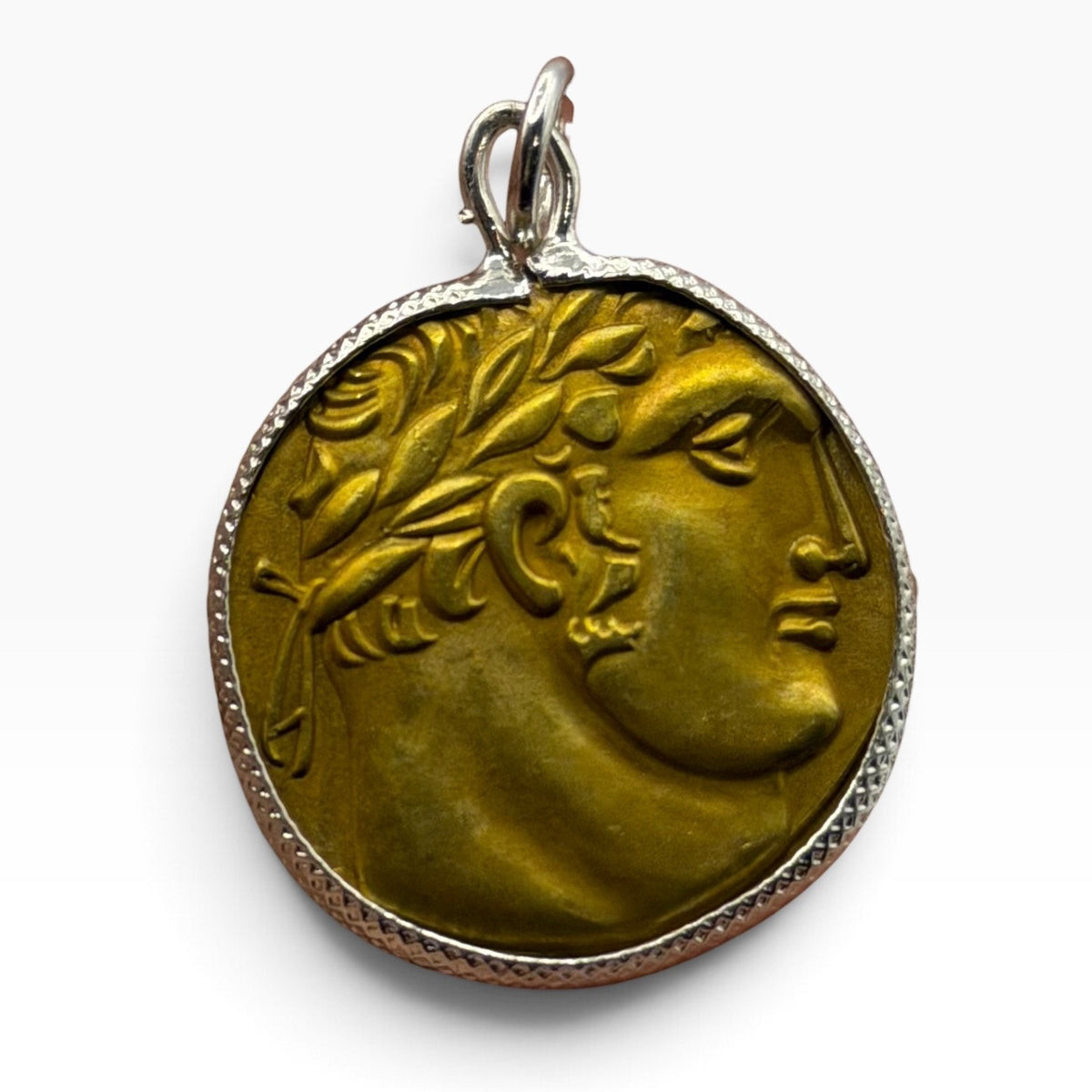 Ancient Roman Greek Style Coin Pendant Silver Gold Tone Coin Medallion Charm